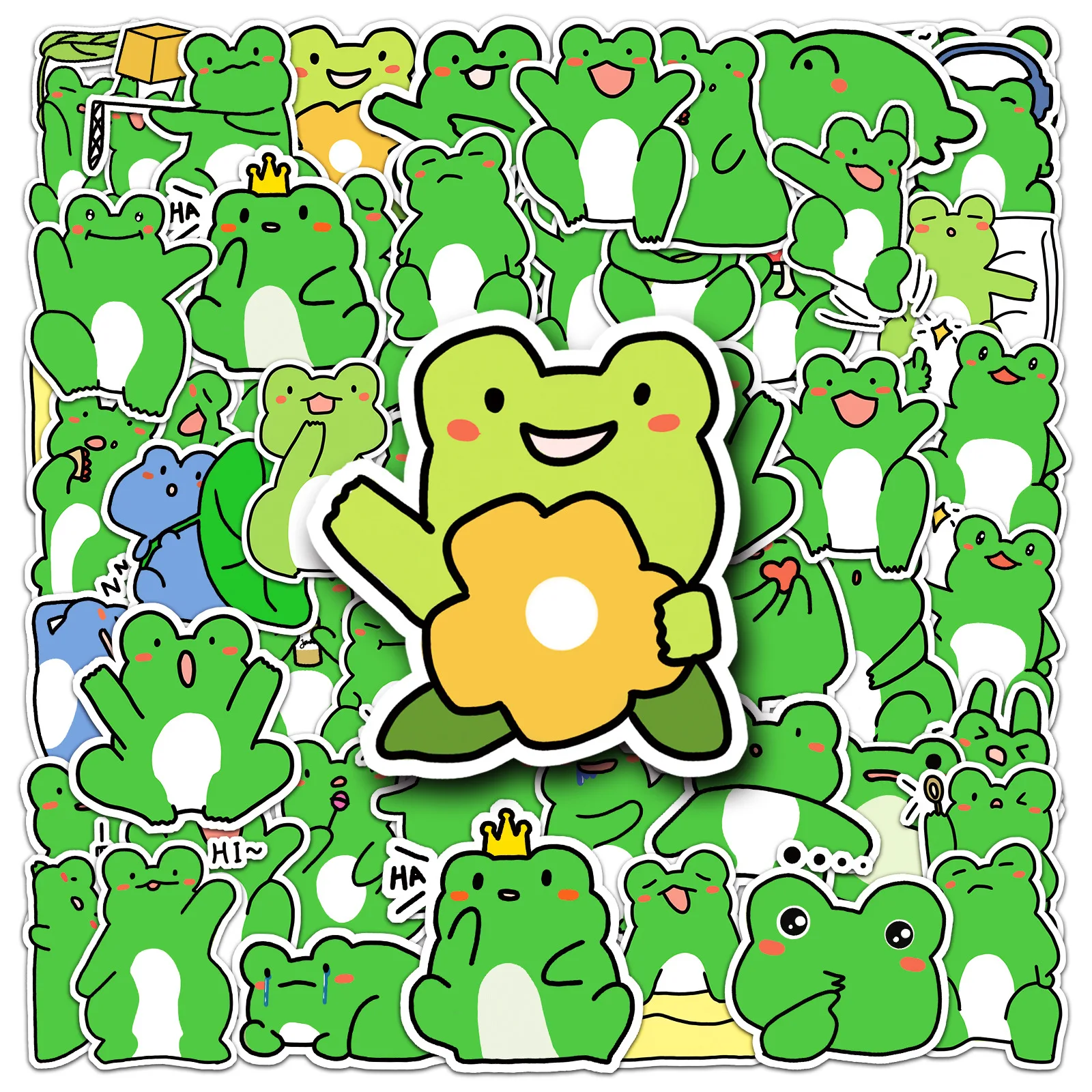 50 Stück Cartoon-Frosch-Graffiti-Aufkleber für Laptops, Handys, Skateboards, Gepäck, verschiedene lustige Aufkleber für Geschenke, Partygeschenke.