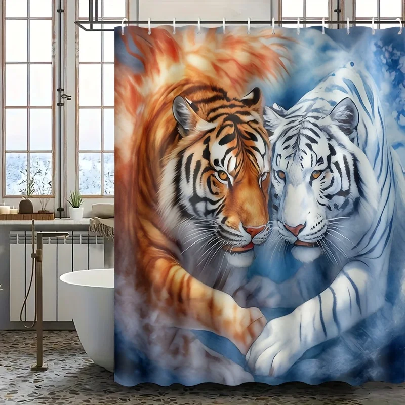 

Luxury Wildlife Shower Curtain for Bathroom Decor Majestic Tiger White Tiger Art Print Waterproof Curtain 90x180cm