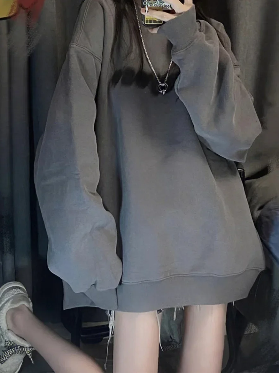 2024 New Korean Women Oversized Sweatshirts Cotton Letter Print Hoodies Tops Long Sleeve Spring Winter Sweatshirt Pullovers Y2k