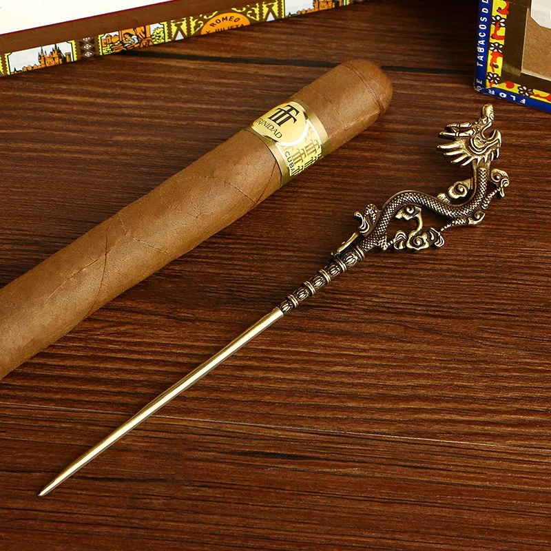 Cigar Needle Brass Cigar Dredger Portable Cuban Cigar Pine Needle Drilled Smoke Dredger view 2