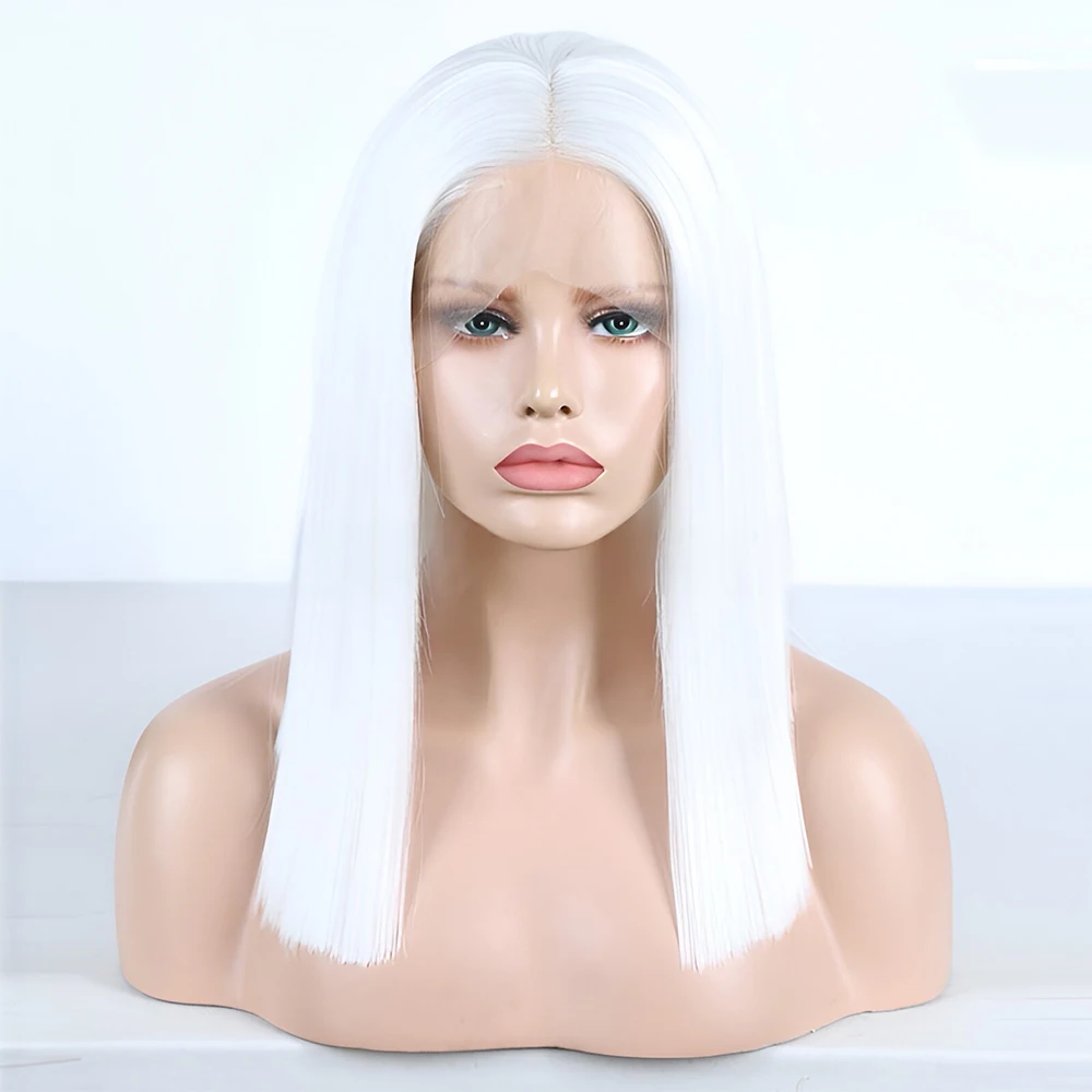 Long White Straight Bob Wig 13x4 Synthetic Lace Wig Snow White Wig Long Silk Straight Short Bob Wig Frontal Lace Wigs for Women