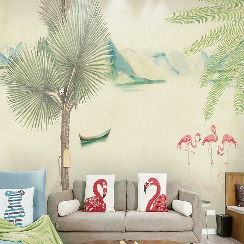 

Custom Mural Wallpaper European Style Flamingos Fresh Leaves Fresco Living Room Bedroom Background Home Decor 3D Papier Peint