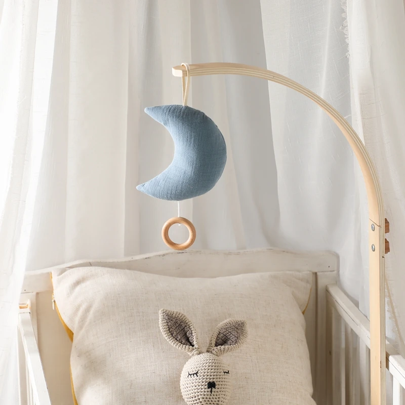 Baby Mobile Crib Bed Bell Toy 0-12 Months Rattle Windup Cotton Moon Pendant Gym Bracket Mobile Crib Pendant Rattle Toy for Baby