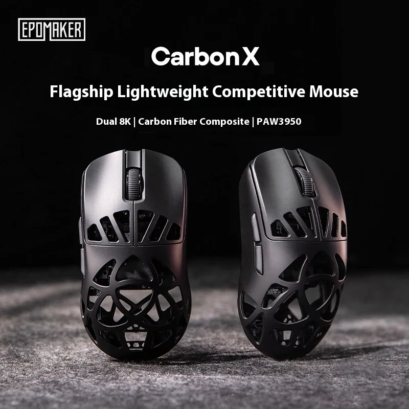 Epomaker Carbon X Wireless Gaming Mouse Carbon Fiber Shell Hollow Lightweight Design Adjustable 30000DPI 8000Hz Polling Rate