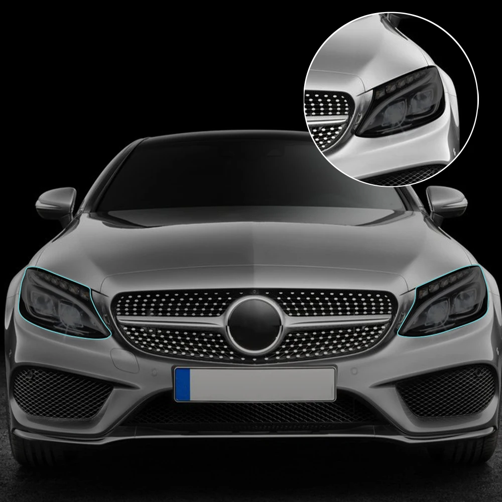 For Mercedes Benz C Class W205 W206 2015-2025 TPU Car Headlight Protective Film PPF Smoke Black Pre Cut Anti-Scratch Vinyl Film view 4