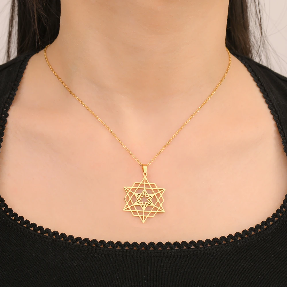 Dawapara Sacred Geometry Merkaba Necklace Star Tetrahedron Hexagon Seed of Life Pendant Stainless Steel Spiritual Jewelry