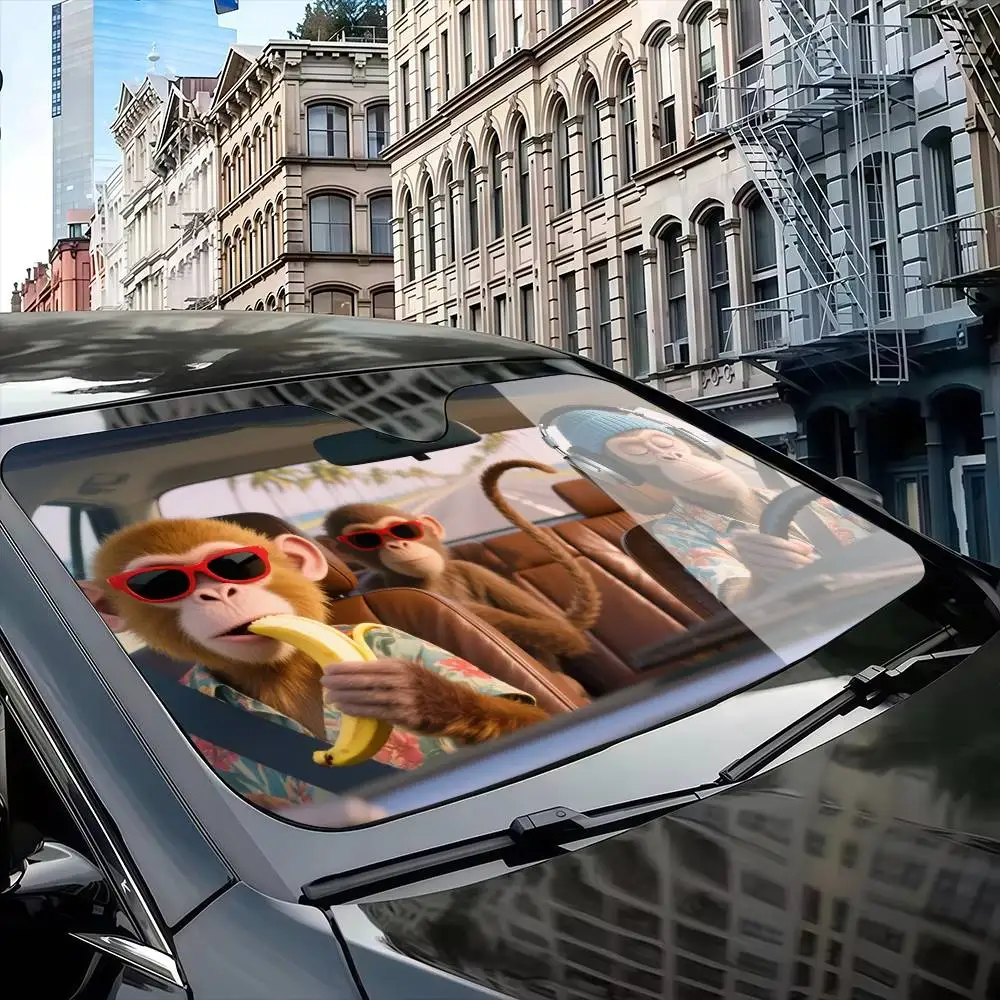Tirai Kerai Mobil Pengemudi Monyet Lucu Penutup Kaca Depan Pelindung Kerai Mobil Sinar UV Pelindung Pelindung Matahari Mobil
