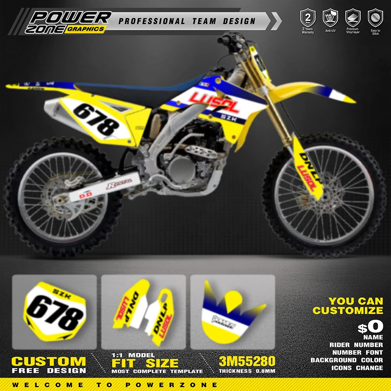 

POWERZONE Custom For 3M Off road Motorcycle Stickers For SUZUKI RMZ 250 2007-2009 Customized Graphic Number Protection Kit 05