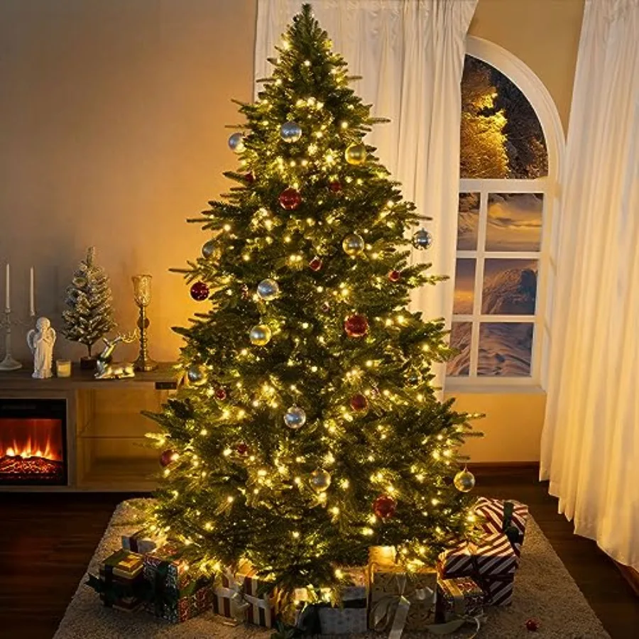 

Cynthia 7.5ft Prelit Aritificial Christmas Tree with 3661 Branch Tips, 800 Warm Lights and Metal Stand, 60" Wide Realistic Chri