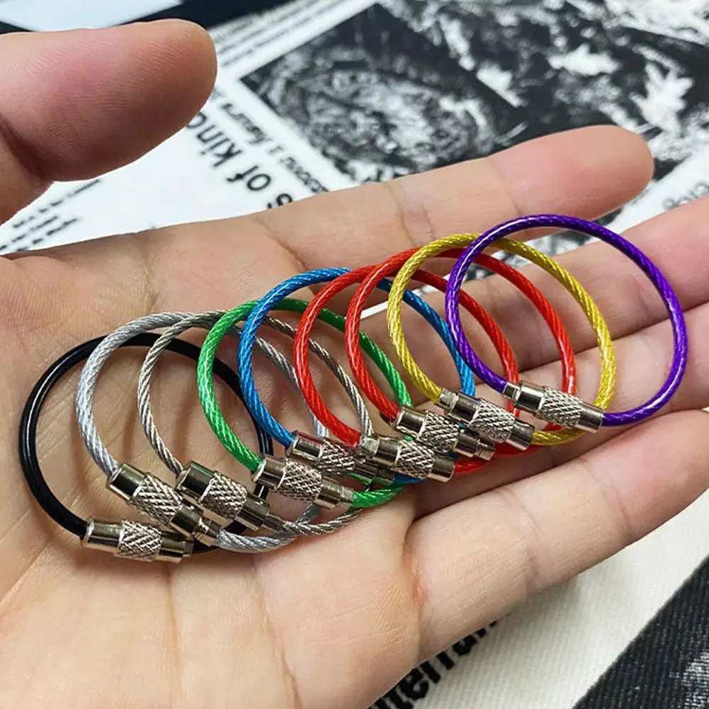 Colorful EDC Keychain Steel Carabiner Key Holder Camping Tools Tactical Screw Locking Wire Key Keychain Key Chain