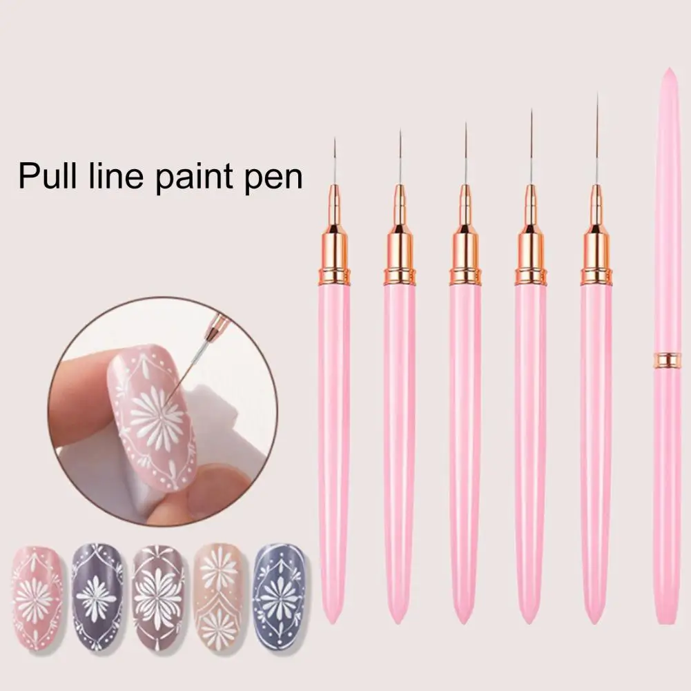 Juego de pinceles de Metal para manicura, set de 5 pinceles prémium para manicura y dibujo de uñas