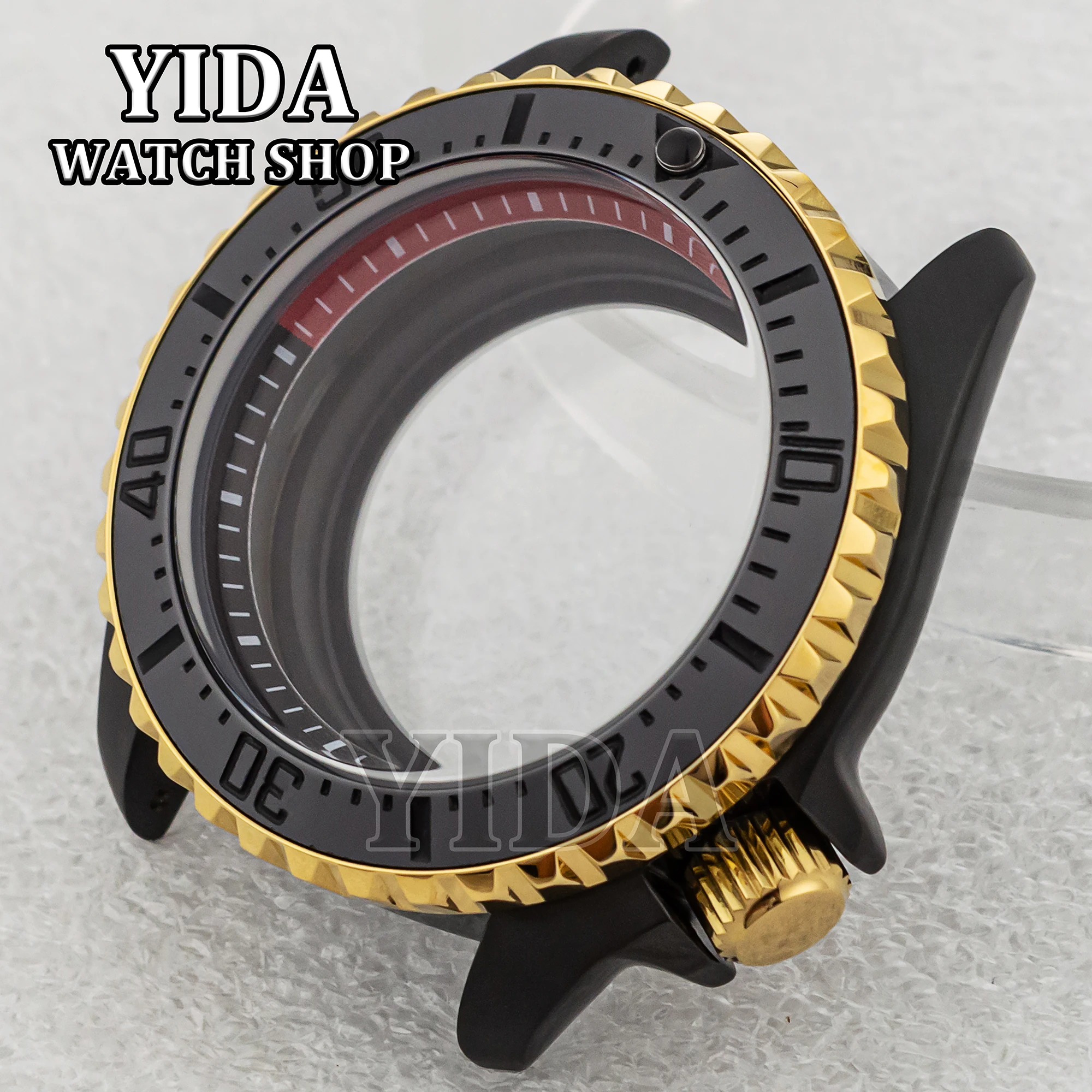 42 ミリメートルメッキブラックゴールド時計ケースステンレス鋼ケースサファイアガラス 10ATM 防水 SKX007 NH35 NH36 自動運動