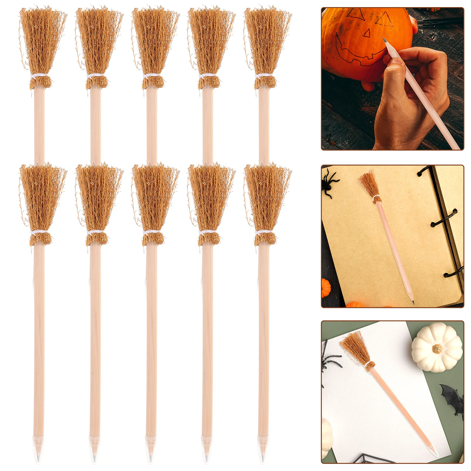 10 Pcs Halloween Witch Broom Pen Pencil (Broom Pencil) 10pcs Erasers Pencils Writing Decor for Painting Gifts Wooden