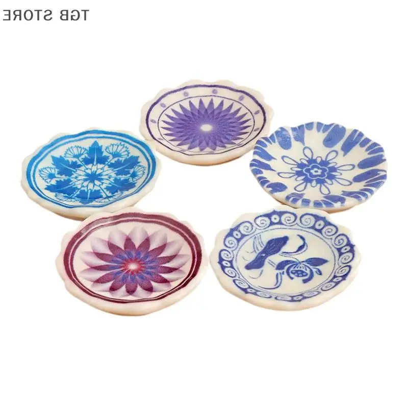 5Pcs Miniature Dining Plates Tableware Accessories 1:12 Dollhouse Simulation Kitchen Dolls House Scene Decor Toy