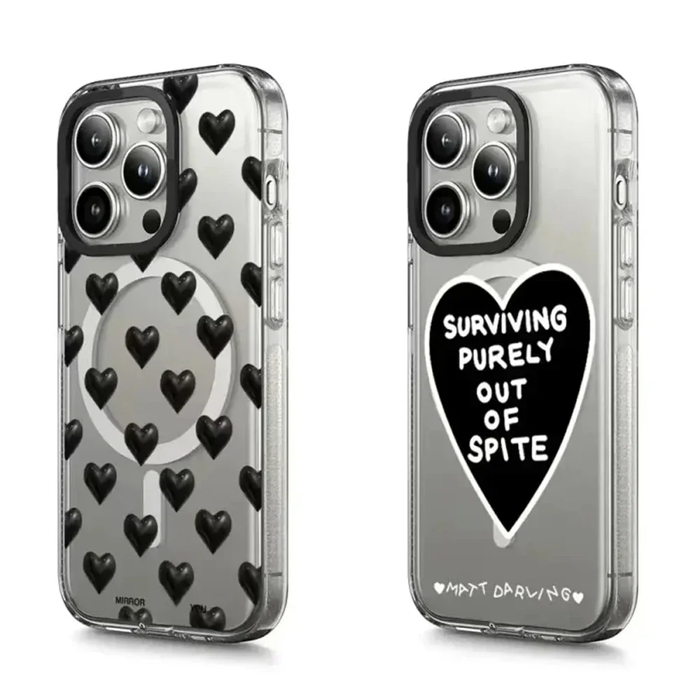 

Acrylic Transparent Border Black Heart iPhone 13 15 14 16 Pro Max Protective Case, Fits iPhone 16 Pro Max