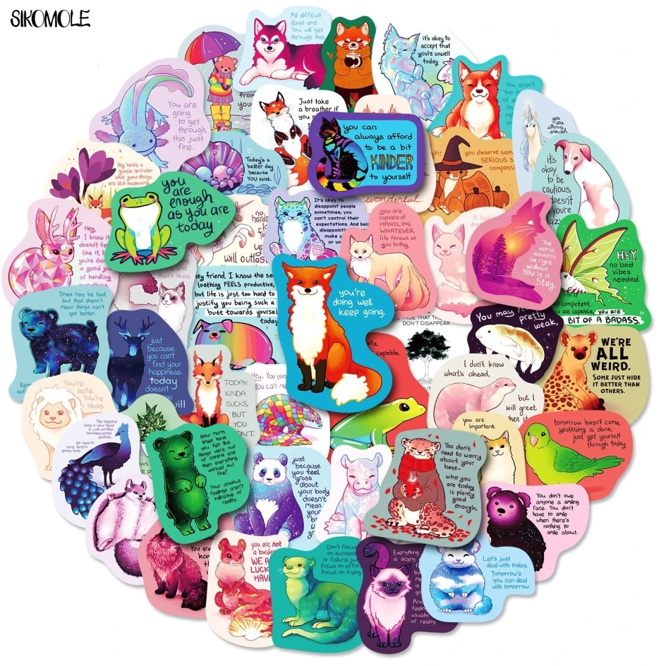 10/30/50PCS Inspirational Healing Copywriting Stickers Cartoon Animals Motivational DIY Toy Skateboard Decal Graffiti Sticker F5