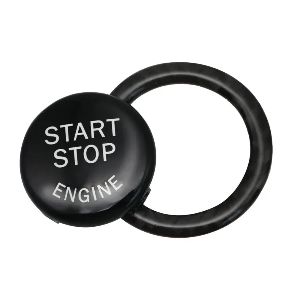 Black Carbon Fiber Interior Decoração Button Cover, Não-Deformação, Resistente ao desgaste com anel, Fácil instalação