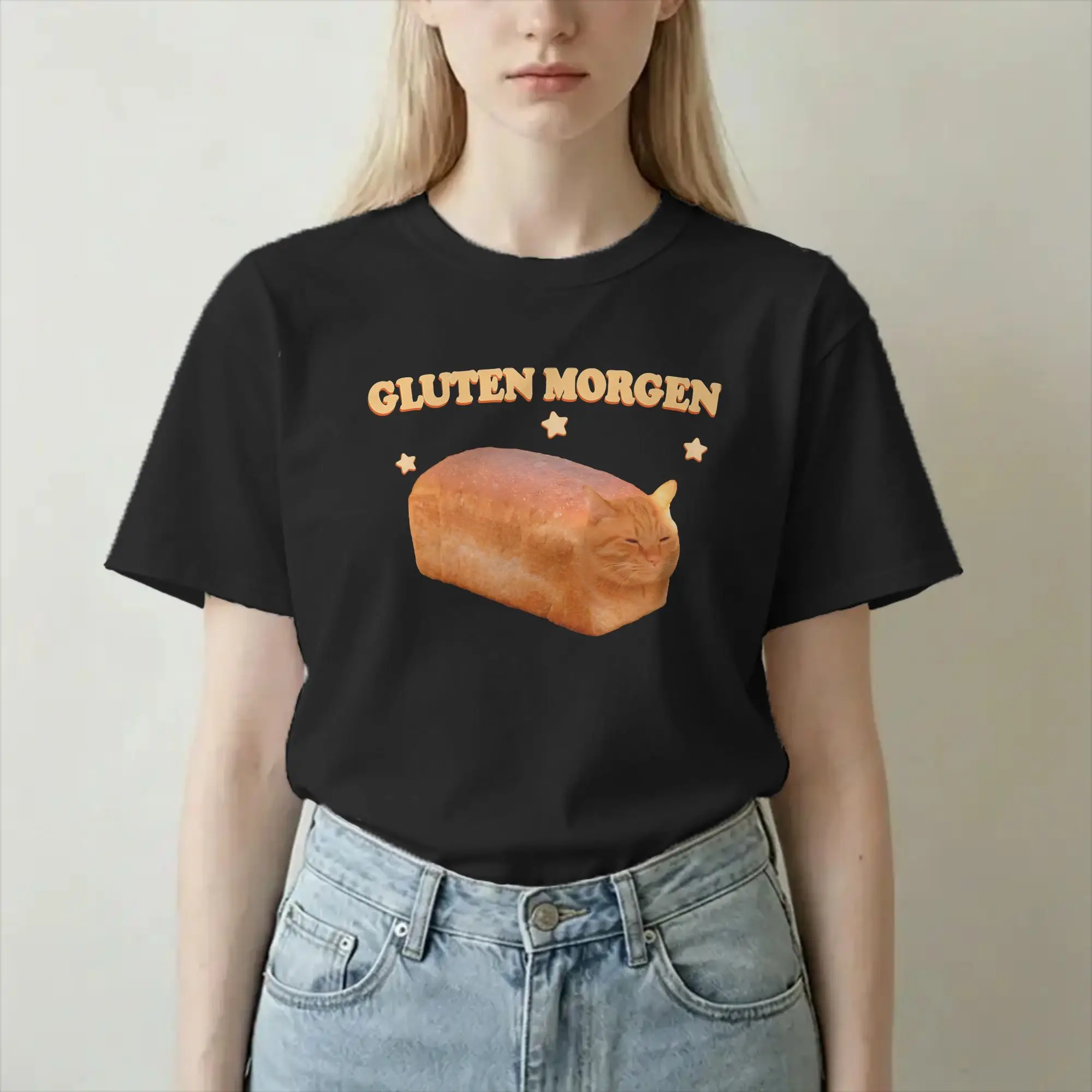 Gluten Morgen Funny Loaf Cat Bake Men Women T Shirt  Casual Tee Shirt Short Sleeve Crew Neck T-Shirts Cotton Plus Size Tops