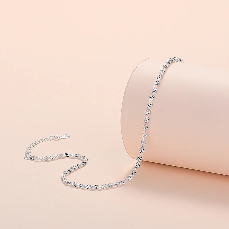 Picture 7: Classic Simple 925 Sterling Silver Twisted Weave Ripple Anklets Women Jewelry Gift Ladie Wave Bracelet Elegant Summer Foot Chain