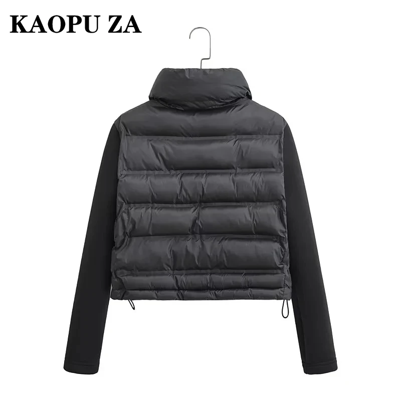 KAOPU ZA 2024 Fall/Winter New Women\'s Top Stand Collar Slim Fit Color-Block Short Black Long Sleeve Cotton Jacket Slimming