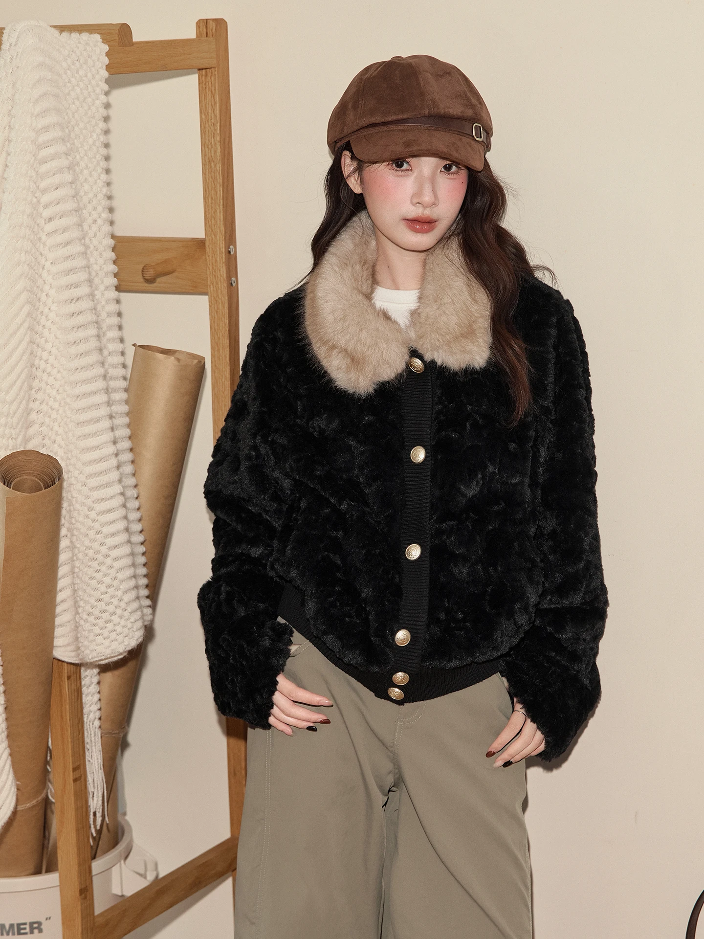 

Sweet Sle Women's Jaet Lamb Velvet Simulation Fluffy Outerwear Loose Soft Cotton Coat Long Sve ort Length Button Clo...