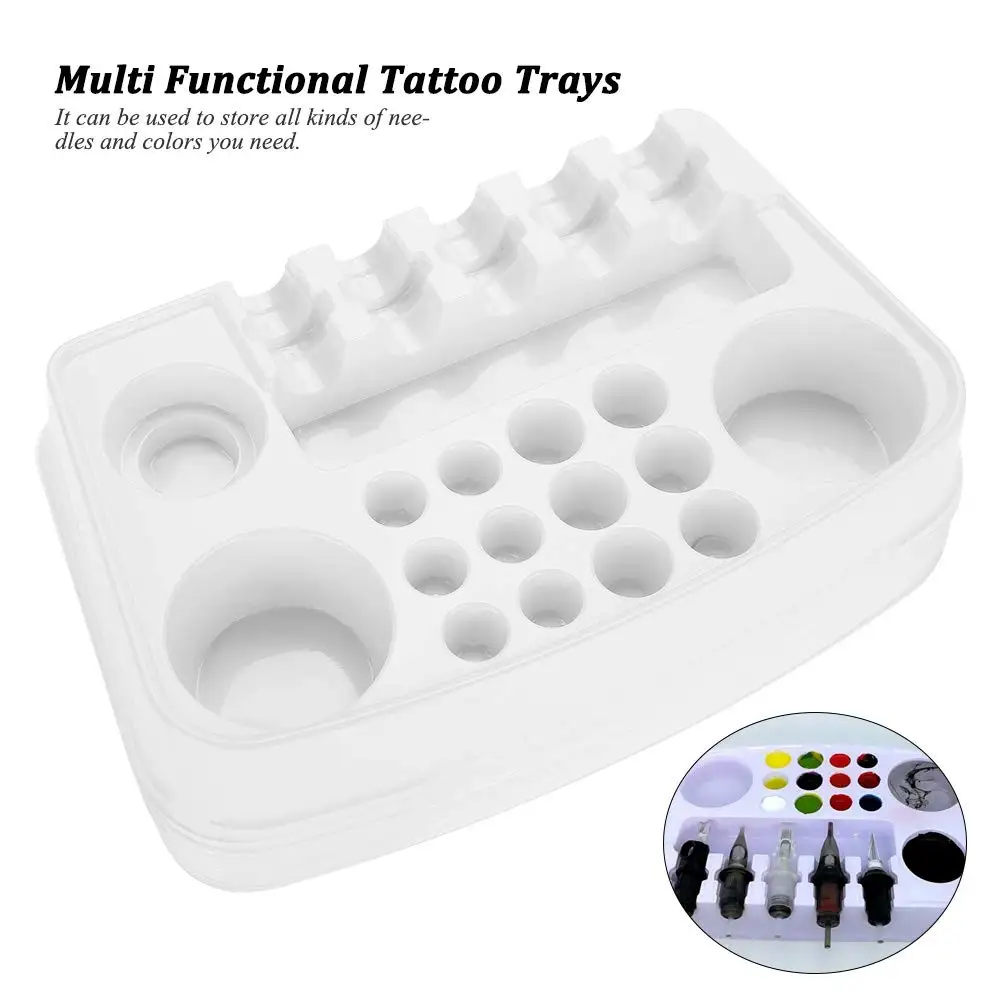 30 unids/caja bandeja de tinta de tatuaje bandeja de soporte de tatuaje desechable bandeja de pigmento de plástico blanco para accesorios de pigmento de tinta de tatuaje