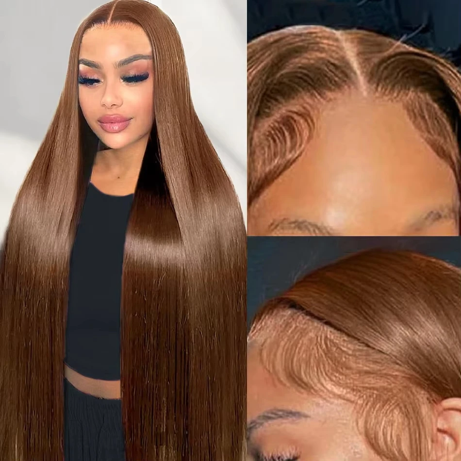 الشوكولاته براون مستقيم الدانتيل شعر مستعار أمامي شعر الإنسان 13x6 HD الدانتيل أمامي خصلات الشعر المستعار الإنسان 220% الكثافة الدانتيل شعر مستعار أمامي للنساء