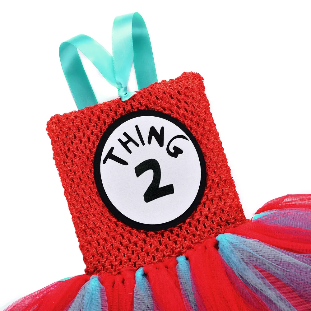 

Костюмы Thing 1 и Thing 2, синее, красное платье-пачка Dr Seuss, одежда для маленьких девочек, платье принцессы на Хэллоуин, день рождения, От 1 до 14 лет