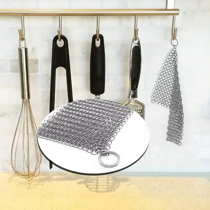 Picture 3: 316 Stainless Steel Cast Iron Cleaner, Chainmail Scrubber, Skillet Grill Scraper with Hanging Ring Anti-Rust Made
