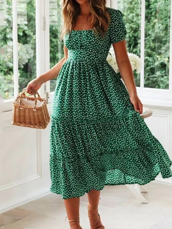 

Сексуальный комбинезон-юбка с пышными рукавами и высокой талией, европейский стиль, из полиэстера, с принтом, H-образный силуэт, эластичная талия