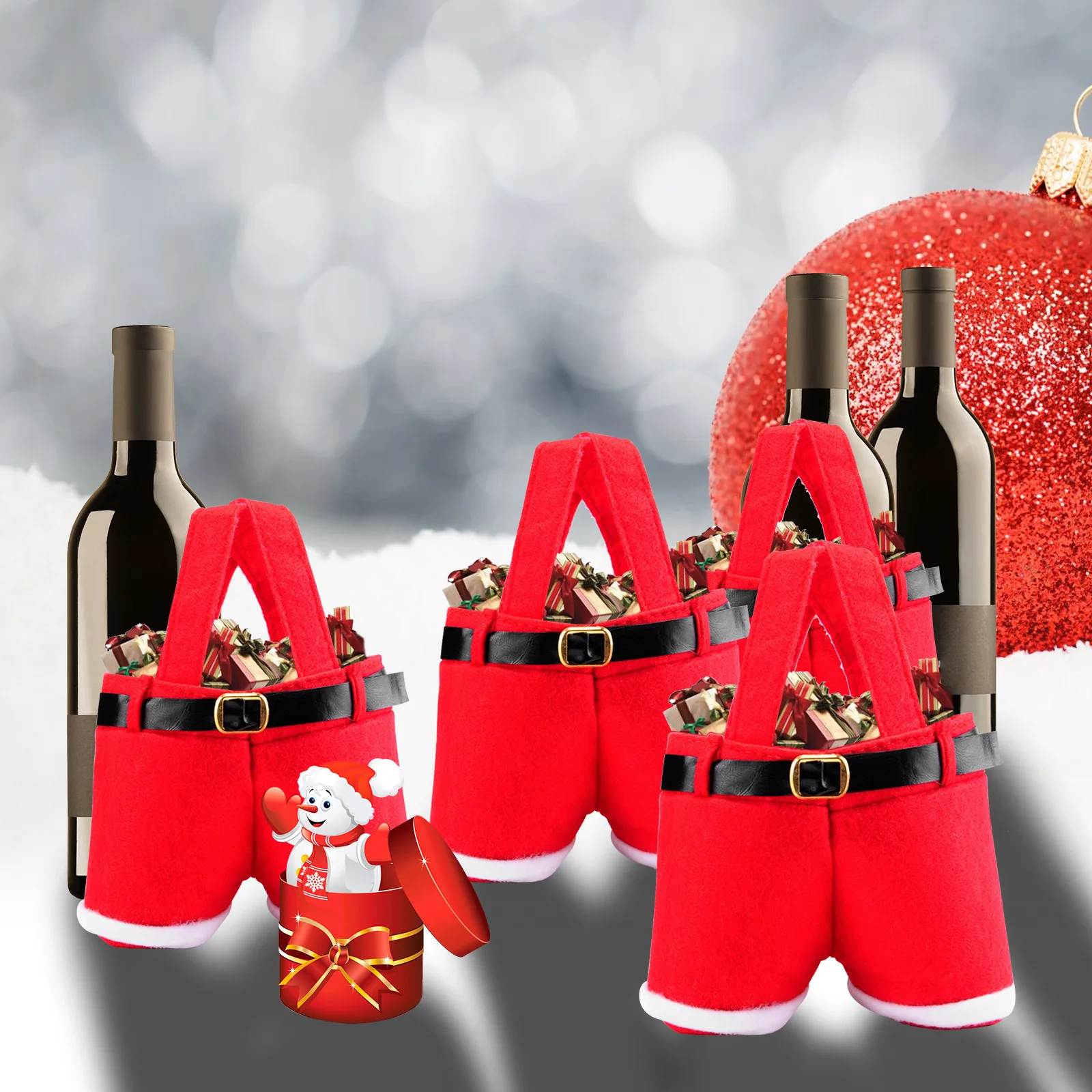 1Pcs Merry Christmas Gift Treat Candy Wine Bottle Holder Santa Claus Suspender Pants Trousers Decor Christmas Gift Bags Cute