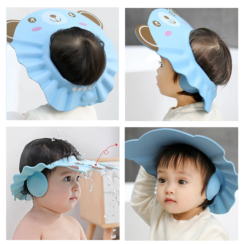 Baby Shower Soft Cap, Chapéu ajustável para lavagem de cabelo para crianças, Proteção auricular, Cobertura de banho segura para crianças, Hair