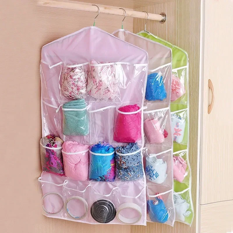 16 Grids Cabinet Hanging Bag Bedroom Socks Bra Underwear Portable Storage Rack Closet Wardrobe Organizer Hanger Wall-Mount Bags