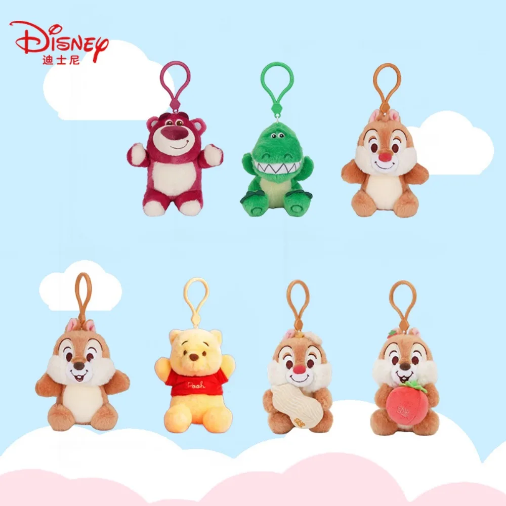 Genuíno disney chaveiros de pelúcia criativo figuras dos desenhos animados mochila pingente chaveiro acessórios decorativos coleção férias presentes