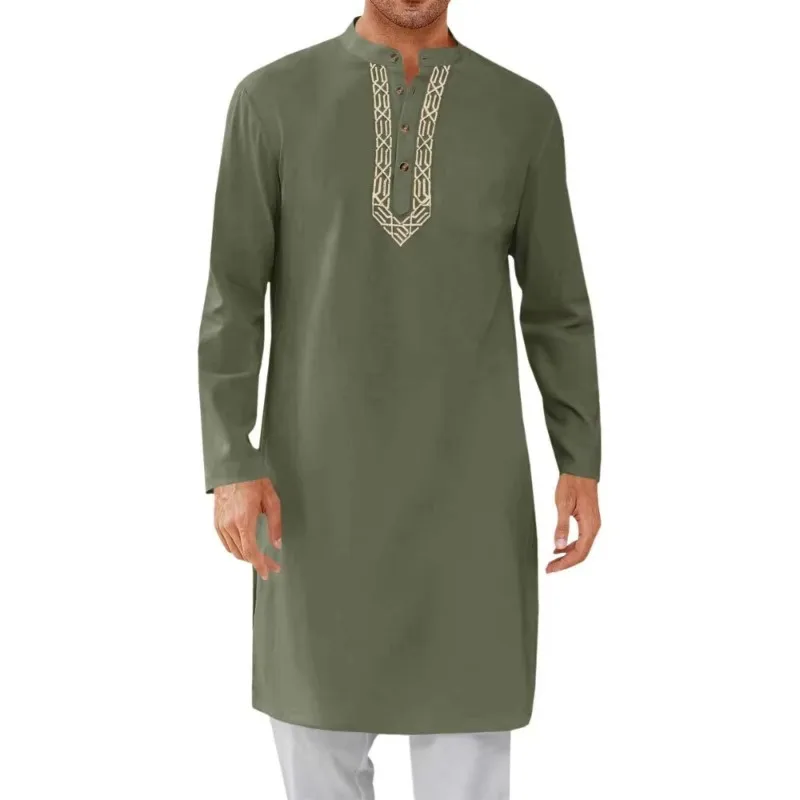 

Fashionable Muslim Robe Arab Embroidered Mens Long Dress Traditional Holiday Wear
