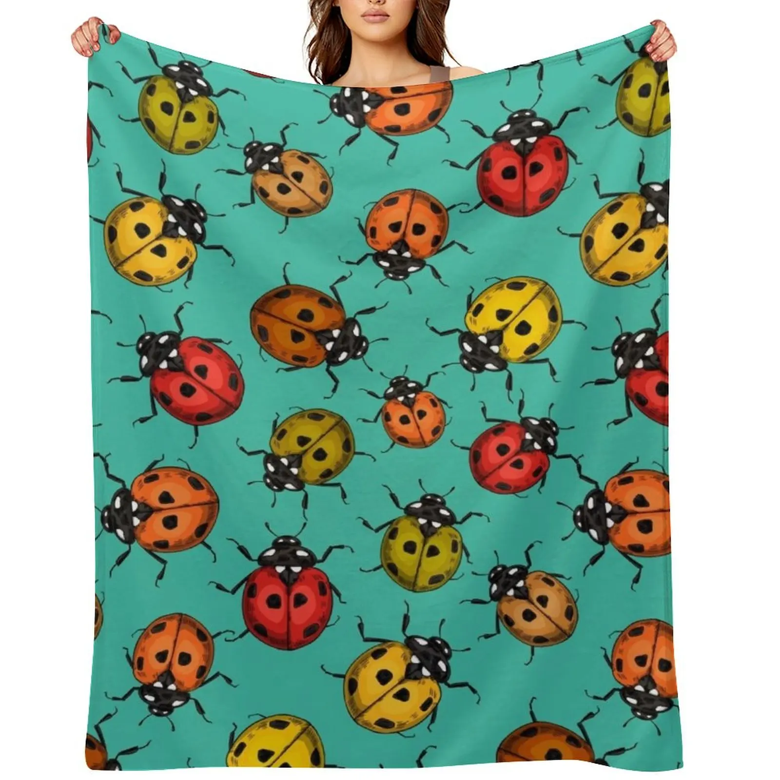 

Colorful ladybugs on turquoise Throw Blanket Luxury Brand Comforter Quilt For Baby Blankets