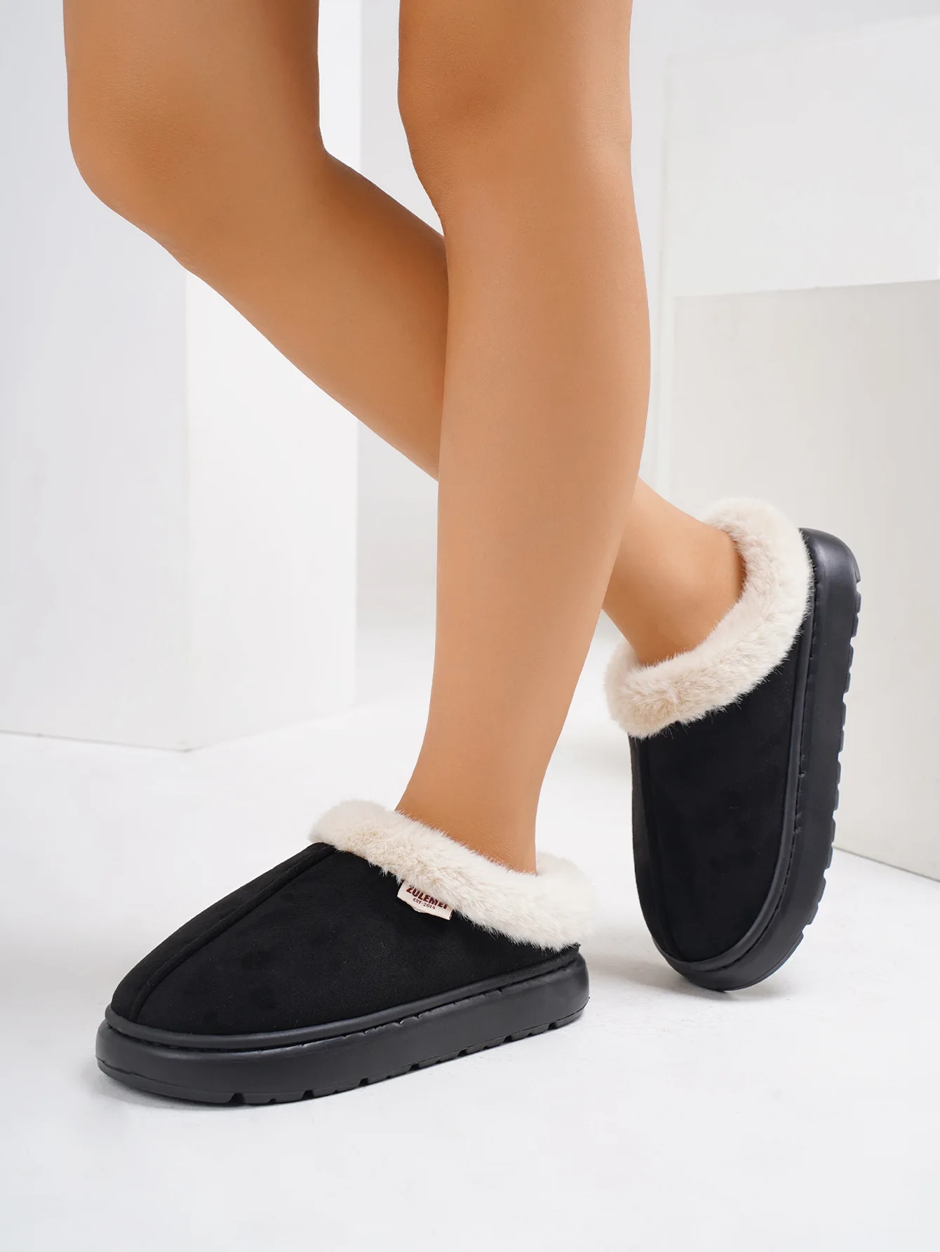 Comwarm Plattform Flauschige Hausschuhe Frauen Neue Mode Fuzzy Hausschuhe Haus Plüsch Winter Frauen Schuhe Hause Baumwolle Schuhe Große Größe – Detail 4