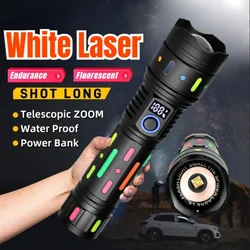 Powerful White Laser Flashlight 5 Modes Power Bank Multifunctional Tactical Torch 32850 Battery Portable Camping Fishing Lantern