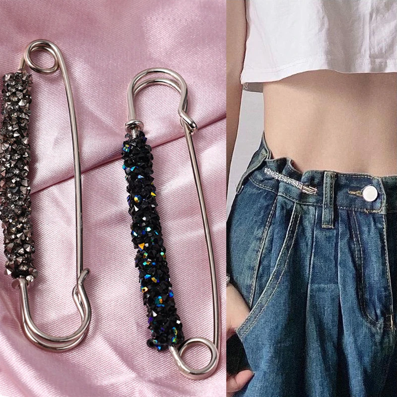 Rhinestones Clothing Pins for Women Jeans Waistband Pins Decoration Dress Pant Buckle Brooches Trendy Accessories Jewelry