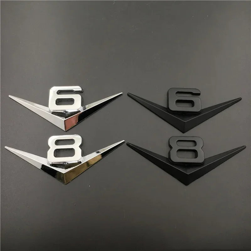 3D Metal Chrome Black V6 V8 Letters Rear Trunk Fender Badge Emblem Sticker Decals For BMW Audi Ford Nissan Car Accessories