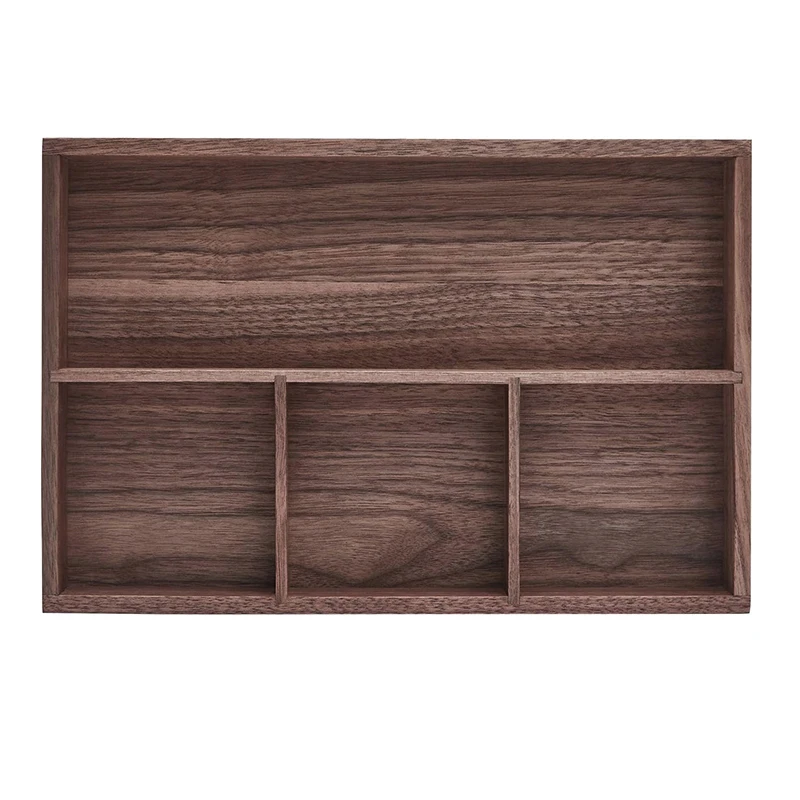 

Walnut Wood Organizer Tray Multifunctional Vintage Wooden Storage Box Desk Drawer For Jewelry Key Entryway Table 4 Division Home