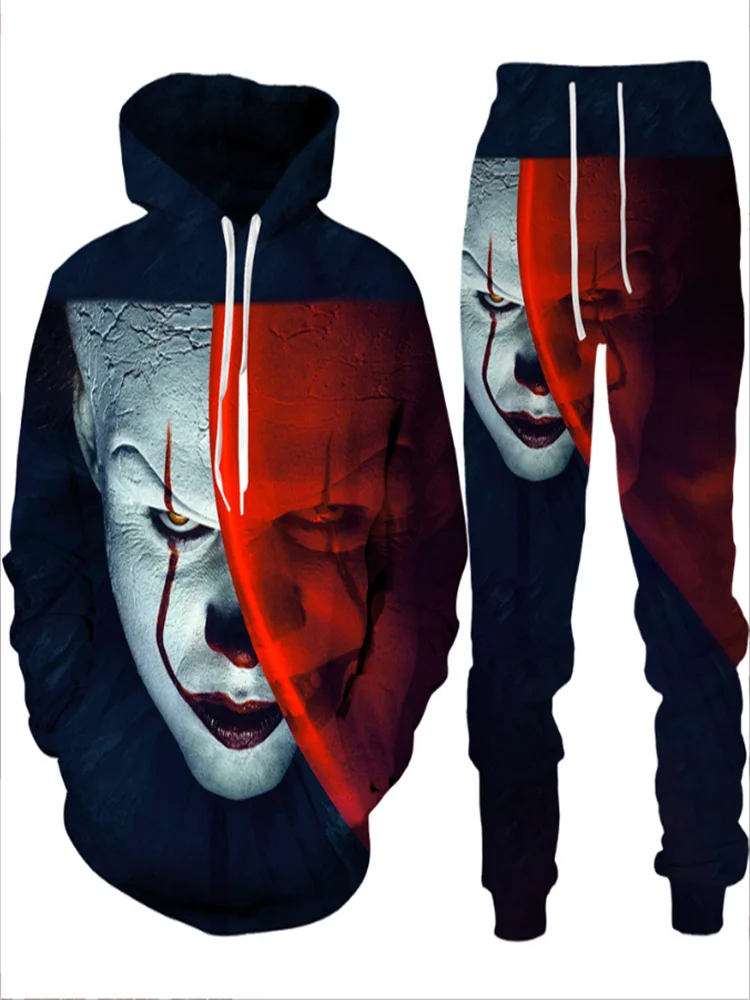 New 3D Printed Horror Movie Joker Fashion Men\'s And Women\'s Tracksuit Crewneck Hoodie + Pants XS-5XL