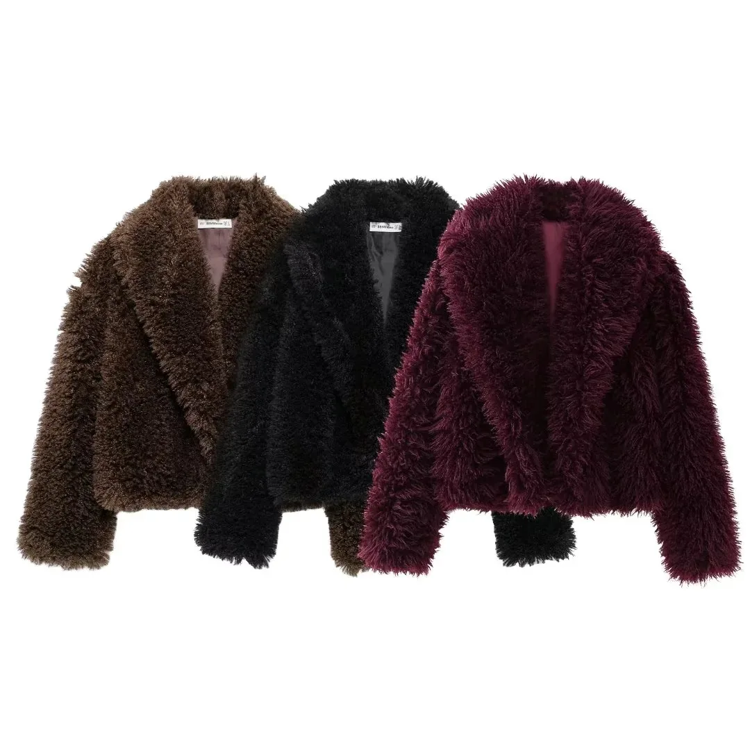 Versatile cappotto in pelliccia artificiale di colore puro con colletto per donna Ele Autunno Inverno Capispalla Faionable Jaet da donna