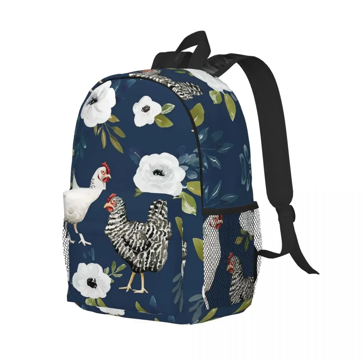 Mochila de acuarela con estampado Floral para adolescentes, morral de hombro con diseño de pollo, animales de granja, campestre, Chic