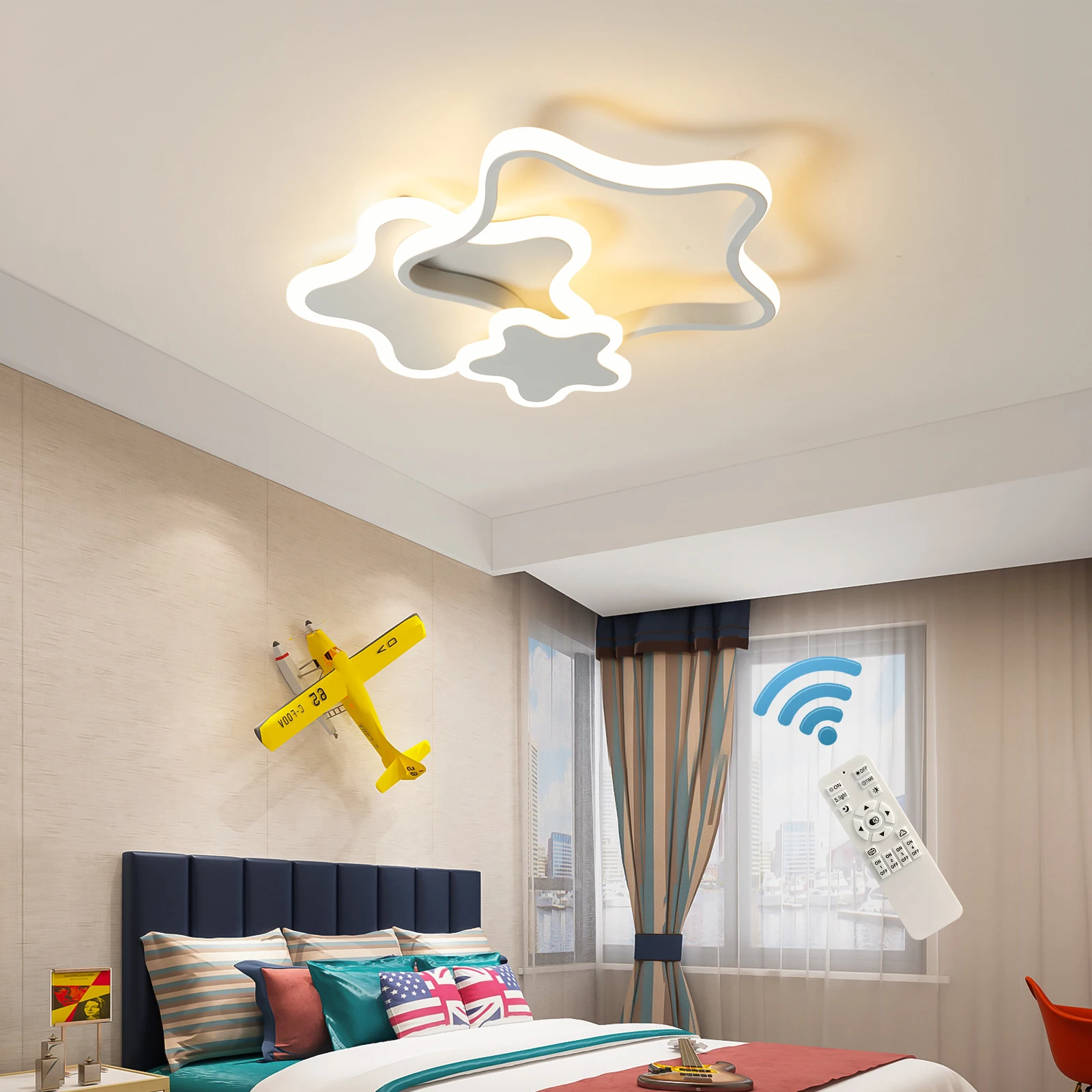 

Modern LED Ceiling Light Dimmable Star Shape Flush Mount Remote Creative Acrylic Chandeliers Fixture Room Bedroom 36W/White