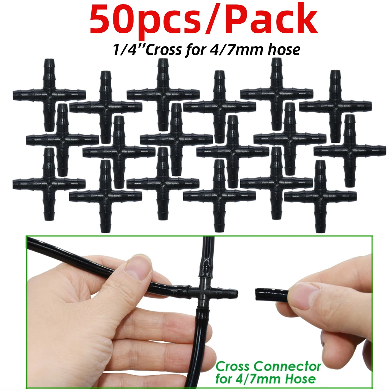 Sprycle 50pcs 4/7mm 3/5mm Tubing Hose  Joint Drip Irrigation KIT Barbed Tee Cross Eng Plug Adapter for Garden Water Connector