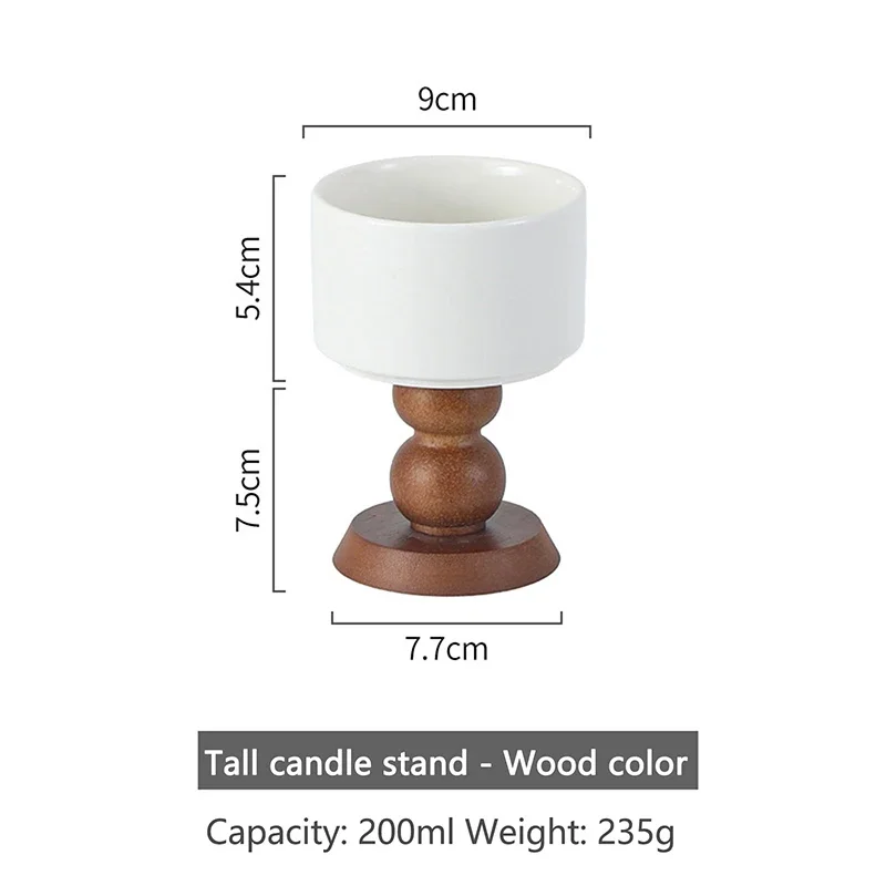 الفرنسية خمر الحلوى الآيس كريم السيراميك كأس عالية أرجل الرجعية مقبض خشبي الشاي الفاكهة الصحن كوب بودنغ حامل شمعة #5