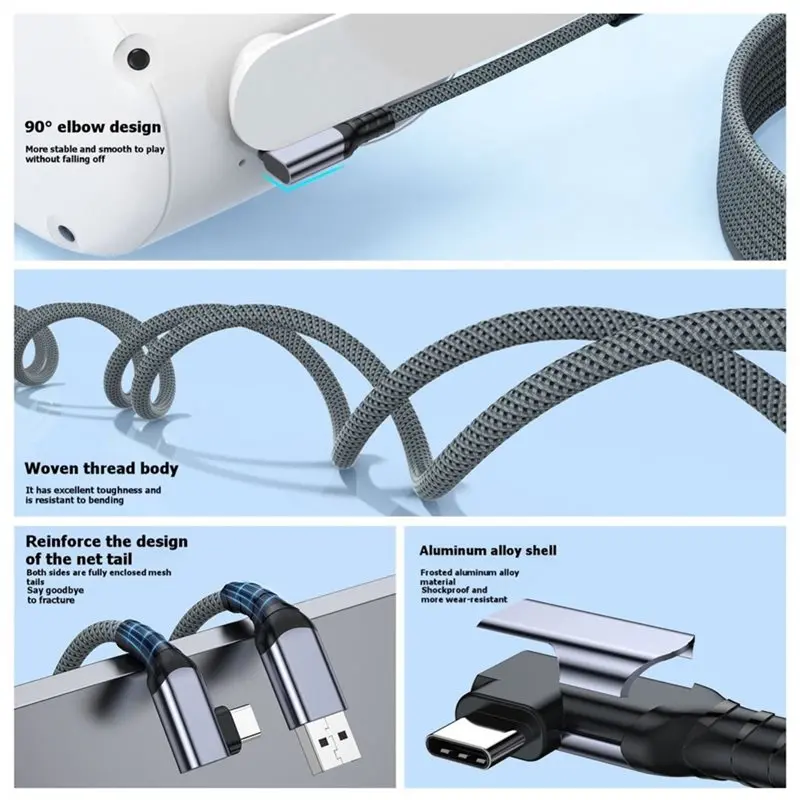 Reliable-VR Link Cable USB A To Type C USB3.0 Fast Charging 90 Degree Data Cable For Oculus Quest 1/2,VR Link Cable USB A To Typ