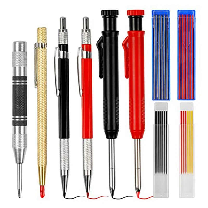 

10PCS Carpenter Pencil With Sharpener Mechanical Carpenter Pencils Set Deep Hole Marker With 36 Refills