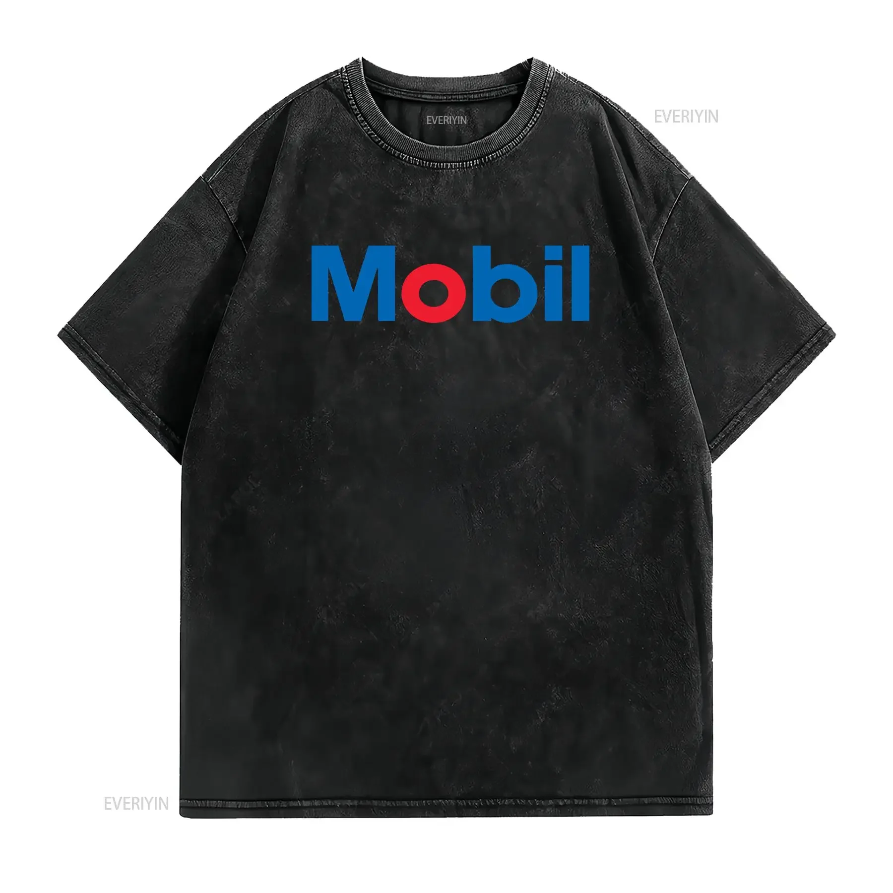 Mobil Oil Company Logo Men's Black T Shirt Size S to 5XL vintage Washed designer clothes fashion Versatile Casual Stretched